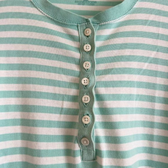 Size Large Jones NY Green/White Striped 1/4 Button Dwn Tee - Picture 4 of 6